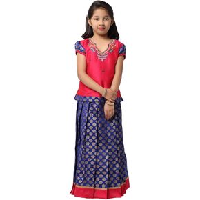 Ashwini Readymade Indian Girls Pink Color Pattu Pavadai | Indian Ethnic Kids Wear in Kuwait