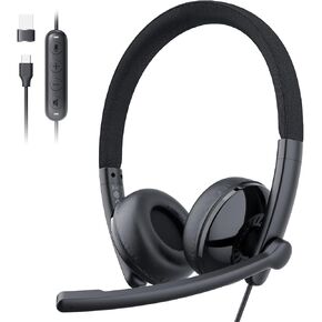 EMEET HS50 Wired Headset with Mic, On-Ear Computer Headphones with Noise Cancelling Microphone, USB-A/USB-C, Adjustable Design, in-line Control for Home Office Online Class Teams Zoom, All Day Comfort