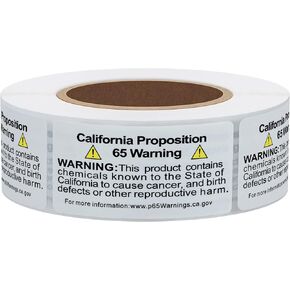 Hybsk California Proposition 65 Warning Labels, 2x1 Inch 500 Labels, Self Adhesive Chemicals Notice Stickers, P65 Health Alert Sign