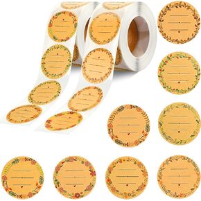 1000 Pieces Label Stickers 1.5 Inch Natural Brown Kraft Stickers Wreath Pattern with 3 Lines for Writing Round Labels Canning Labels Jar Crafts Price Tags Weddings Baby Showers