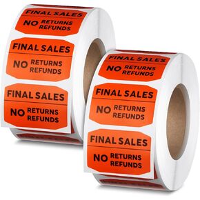 2 Rolls Final Sale Stickers, No Returns, No Refunds 1 x 1.5 Inches Self Adhesive Labels Square Orange Red Sticker for Retail Grocery Clearance Final Sales Garage Yard Sale, 2000 Labels in Kuwait