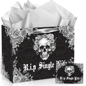 Bachelorette Party Gift Bags Rip Single Life Bachelorette Party Decorations Black Bride or Die Gift Bag with Tissue Paper Card Bachelorette Gift Wrapping Paper Bag for Halloween Bridal Shower Wedding