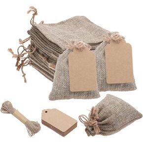 MECCANIXITY 50PCS 5"x 7" Burlap Gift Bags with Drawstring and 50PCS Gift Tags & String for Wedding Favors, Jewelry Pouches, DIY Craft