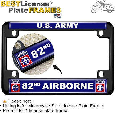 [Officially Licensed Product] - Motorcycle Metal License Plate Frame with U.S. Army 82nd Airborne Division Design - Black in Saudi Arabia