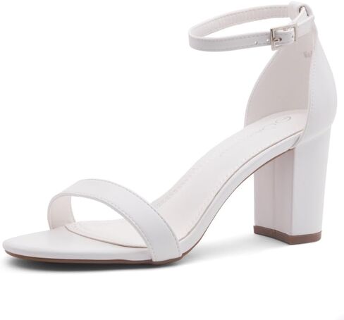 Shoe Land Low Chunky Heels for Women Open Toe Ankle Strap Block Heel Sandals 3 Inch Dressy Heels for Wedding Party Date Night in Saudi Arabia