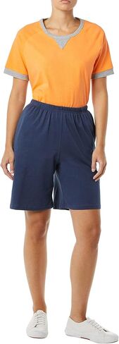 AmeriMark Women’s Shorts - Full Elastic Waist Athletic Bermuda Shorts - Ladies 100% Cotton Pull-On Golf Shorts with Pockets Navy 4X in Saudi Arabia
