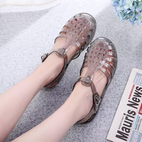 Hee grand Crystal Jelly Heel Sandals for Women Summer Beach Jelly Shoes in Kuwait