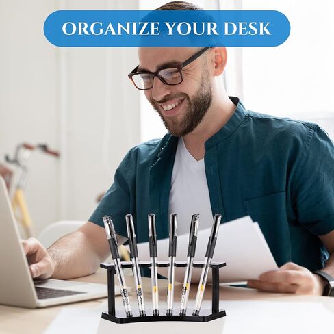 Ctosree 6 Pieces Plastic Pen Holder Display Stand 6 Slots Black Plastic Pen Holder 7 x 5 x 3 Inches Eyebrow Pen Stand Makeup Brush Rack Organizer for Home Office Desk Supplies, Vertical in Saudi Arabia