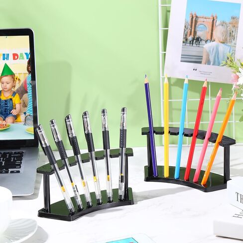 Ctosree 6 Pieces Plastic Pen Holder Display Stand 6 Slots Black Plastic Pen Holder 7 x 5 x 3 Inches Eyebrow Pen Stand Makeup Brush Rack Organizer for Home Office Desk Supplies, Vertical in Saudi Arabia