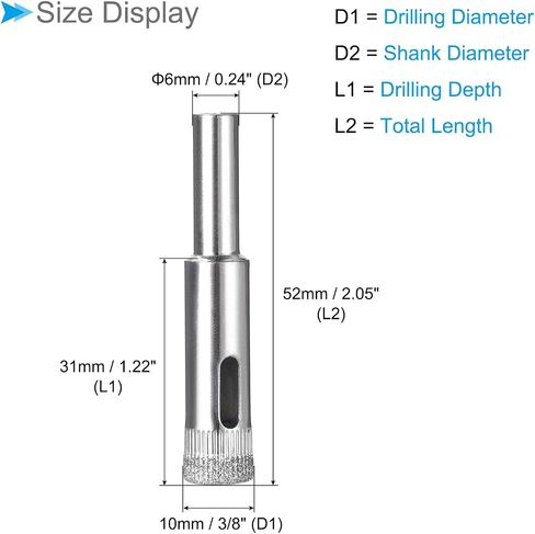 Diamond Hole Saws Drill Bits, 10mm / 3/8" Drilling Diameter, Nickel Plated Carbon Steel Drill Bit - (Applications: for Glass Ceramic Tiles Marble Stone), 5-Pieces in Saudi Arabia