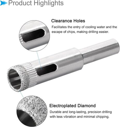 Diamond Hole Saws Drill Bits, 10mm / 3/8" Drilling Diameter, Nickel Plated Carbon Steel Drill Bit - (Applications: for Glass Ceramic Tiles Marble Stone), 5-Pieces in Saudi Arabia