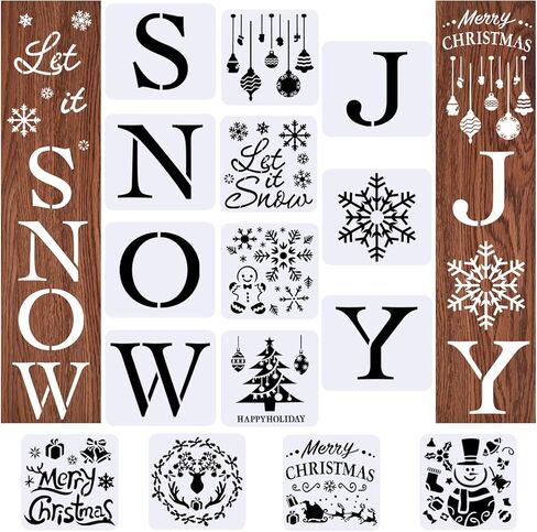 kuuqa 15 قطعة استنسل عيد الميلاد للحرف اليدوية، دعها سنو استنسل الشرفة علامة عيد ميلاد سعيد استنسل للرسم على الخشب، ندفة الثلج الفرح استنسل عيد الميلاد استنسل اللوحة لعطلة الشتاء ديكورات المنزل in Kuwait