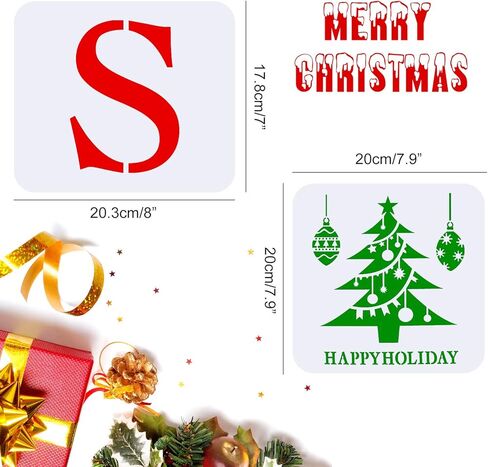 kuuqa 15 قطعة استنسل عيد الميلاد للحرف اليدوية، دعها سنو استنسل الشرفة علامة عيد ميلاد سعيد استنسل للرسم على الخشب، ندفة الثلج الفرح استنسل عيد الميلاد استنسل اللوحة لعطلة الشتاء ديكورات المنزل in Kuwait