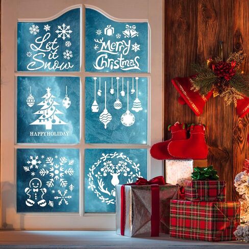 kuuqa 15 قطعة استنسل عيد الميلاد للحرف اليدوية، دعها سنو استنسل الشرفة علامة عيد ميلاد سعيد استنسل للرسم على الخشب، ندفة الثلج الفرح استنسل عيد الميلاد استنسل اللوحة لعطلة الشتاء ديكورات المنزل in Kuwait