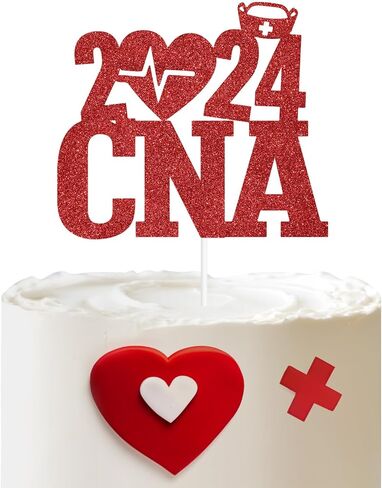 غلاف كعكة CNA 2024، ديكور ممرضة، مساعد تمريض معتمد، لوازم تزيين حفلات التخرج من مدرسة التمريض الطبي، لامع أحمر in Kuwait