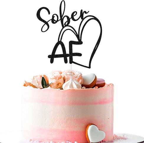طبقة علوية للكيك من Black Glitter Sober AF، Happy Soberversary، لوازم حفلات الذكرى السنوية السعيدة للرصانة، المدمنين المجهولين، مدمني الكحول المجهولين، ديكور استعادة الرصانة in Kuwait