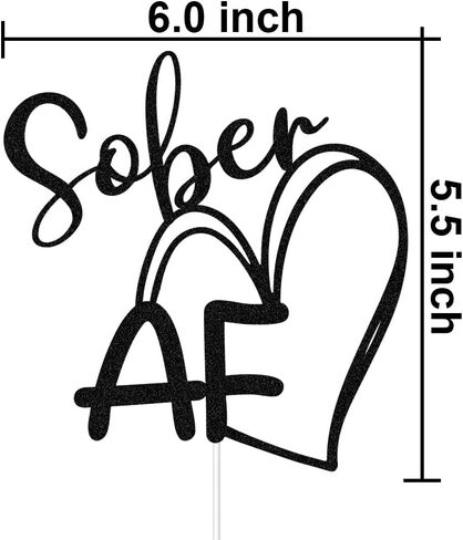 طبقة علوية للكيك من Black Glitter Sober AF، Happy Soberversary، لوازم حفلات الذكرى السنوية السعيدة للرصانة، المدمنين المجهولين، مدمني الكحول المجهولين، ديكور استعادة الرصانة in Kuwait