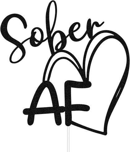 طبقة علوية للكيك من Black Glitter Sober AF، Happy Soberversary، لوازم حفلات الذكرى السنوية السعيدة للرصانة، المدمنين المجهولين، مدمني الكحول المجهولين، ديكور استعادة الرصانة in Kuwait
