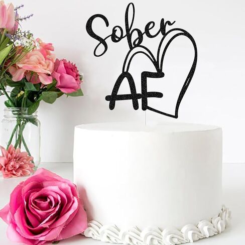 طبقة علوية للكيك من Black Glitter Sober AF، Happy Soberversary، لوازم حفلات الذكرى السنوية السعيدة للرصانة، المدمنين المجهولين، مدمني الكحول المجهولين، ديكور استعادة الرصانة in Kuwait