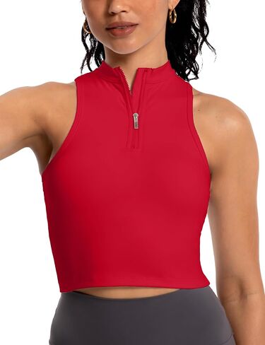 MathCat Half Zipper Workout Tank Tops for Women with Built in Bra, Racerback Workout Tops Sleeveless Crop Tops Gym Yoga Tops in Saudi Arabia