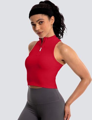 MathCat Half Zipper Workout Tank Tops for Women with Built in Bra, Racerback Workout Tops Sleeveless Crop Tops Gym Yoga Tops in Saudi Arabia