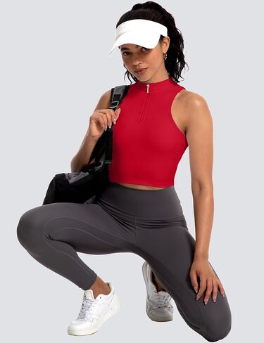 MathCat Half Zipper Workout Tank Tops for Women with Built in Bra, Racerback Workout Tops Sleeveless Crop Tops Gym Yoga Tops in Saudi Arabia