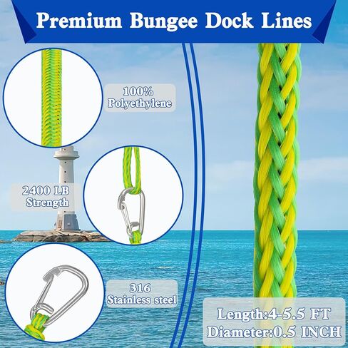 Bungee Dock Lines Boat Accessories Bumpers Rope 2 Pack 4FT Mooring with Hook Loop for Anchor Docking Jet Ski Jetski Bondaged Cord Sailboat Fishing Water Skis Fender Clips Black Marine in Saudi Arabia