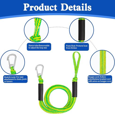 Bungee Dock Lines Boat Accessories Bumpers Rope 2 Pack 4FT Mooring with Hook Loop for Anchor Docking Jet Ski Jetski Bondaged Cord Sailboat Fishing Water Skis Fender Clips Black Marine in Saudi Arabia