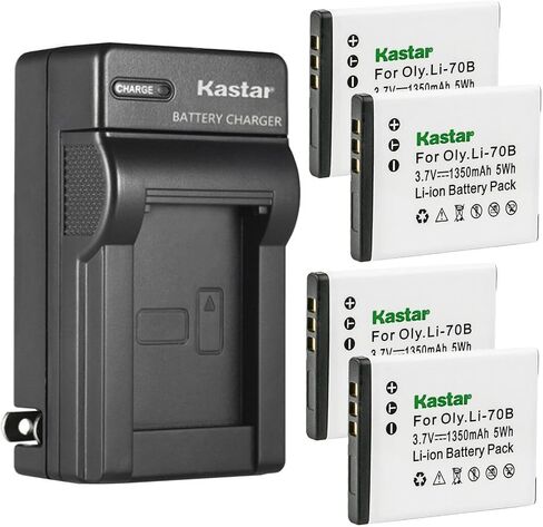 بطارية Kastar 4 عبوات وشاحن حائط تيار متردد بديل لشاحن بطارية Olympus Li-70B Li70B Li-70C Li70C، Olympus VG-140، VG-145، VG-150، VG-160، VR-120، VR-130، VR- 140، VR-145، X-940، X-990 الكاميرا in Saudi Arabia