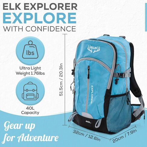 حقيبة ظهر Elk 40L للمشي لمسافات طويلة، حقيبة نهارية خفيفة الوزن مقاومة للماء مع غطاء للمطر in Kuwait