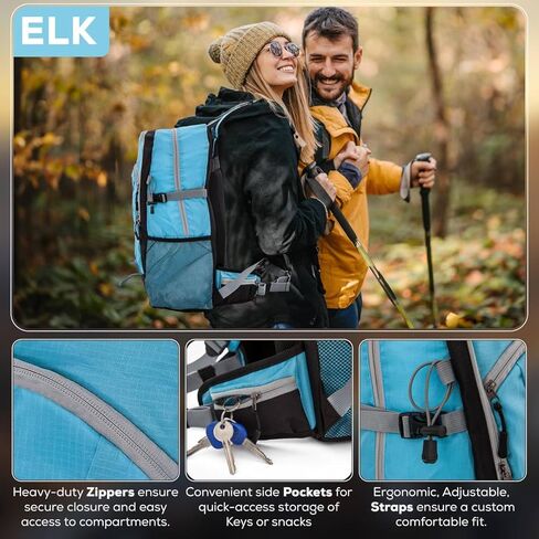 حقيبة ظهر Elk 40L للمشي لمسافات طويلة، حقيبة نهارية خفيفة الوزن مقاومة للماء مع غطاء للمطر in Kuwait
