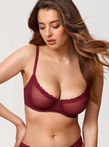 DOBREVA Women's Balconette Lace Bra See Through Demi Sheer Mesh Plus Size Underwire in Kuwait