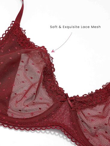 DOBREVA Women's Balconette Lace Bra See Through Demi Sheer Mesh Plus Size Underwire in Kuwait