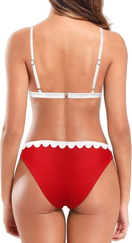 SHEKINI Women's V Neck Triangle Bikini Scalloped Trim Trikini Two Piece Swimsuit in Saudi Arabia