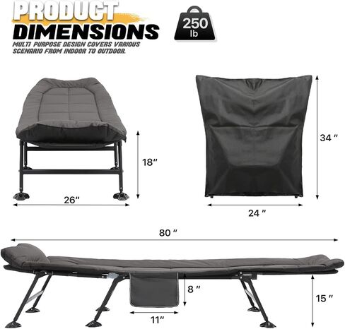 MoNiBloom Camping Beds for Adults, 180° Adjustable Reclining Outdoor Lounger Cot Bed for Sleeping with Carry Bag, Portable Camping Bed for Outdoor Camping Office Use, Supports 250 lbs in Saudi Arabia