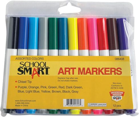 School Smart Art Markers, Chisel Tip, Assorted Colors, Set of 12 in Saudi Arabia