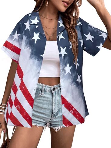 Patriotic Button Up Shirt Women: 4th of July Shirt American Flag Tops USA Flag Shirt Independence Day Tee in Saudi Arabia
