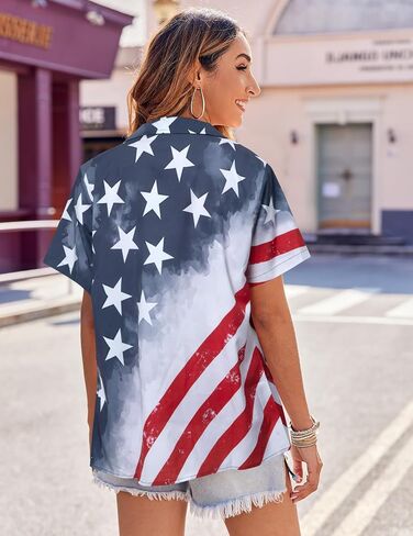 Patriotic Button Up Shirt Women: 4th of July Shirt American Flag Tops USA Flag Shirt Independence Day Tee in Saudi Arabia