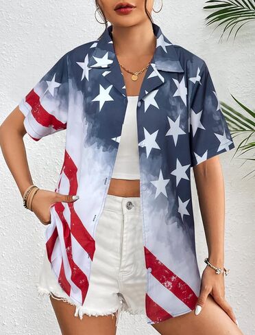 Patriotic Button Up Shirt Women: 4th of July Shirt American Flag Tops USA Flag Shirt Independence Day Tee in Saudi Arabia