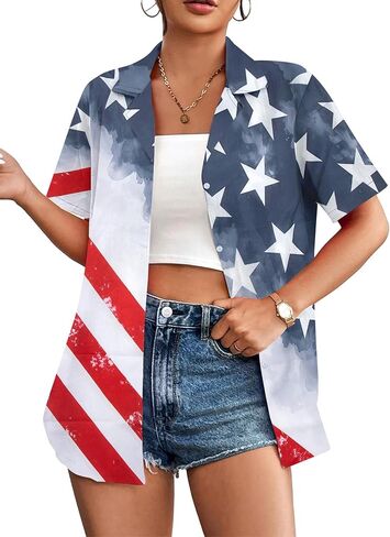 Patriotic Button Up Shirt Women: 4th of July Shirt American Flag Tops USA Flag Shirt Independence Day Tee in Saudi Arabia