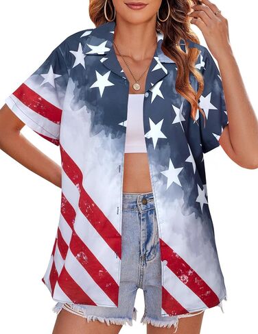 Patriotic Button Up Shirt Women: 4th of July Shirt American Flag Tops USA Flag Shirt Independence Day Tee in Saudi Arabia