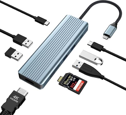 موزع USB C، 9 في 1 منافذ مع 4K HDMI، USB 3.0 x 3، USB-C 3.0، USB 2.0 x 1، توصيل طاقة 100 واط، SD/TF، ​​محطة إرساء لأجهزة الكمبيوتر المحمولة من النوع C in Saudi Arabia