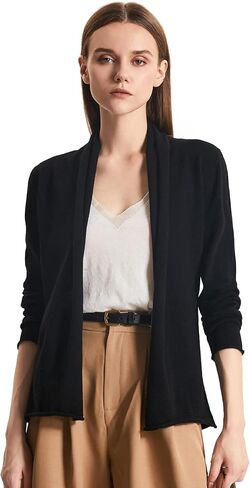 GreenMount Women's Cashmere Short Cardigan Long Sleeve Lightweight Recycled Cashmere Sweater for Women with Belt in Kuwait