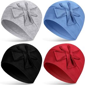4 Pcs Cotton Beanie Turban Headwear for Women Soft Cancer Chemo Head Scarf Hats Elastic Covers Wraps for Women's Hair (Simple Color,Flower)