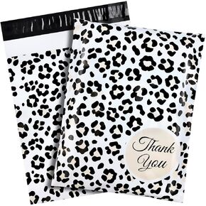 M&C Music Color 50 حزمة من رسائل البريد البلاستيكية مقاس 14.5 × 19، أكياس تغليف لطيفة على شكل مغلفات من البوليستر لتغليف مستلزمات الأعمال الصغيرة، وحقائب شحن لمستلزمات بوتيك الملابس (الفهد) in Kuwait