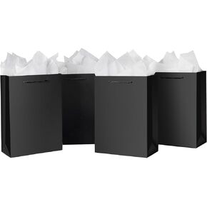 SHIPKEY 10 Pack Small Gift Bags | 6x2.5x8inch Black Gift Bags, Gift Bags for Men, Wedding Gift Bags, Black Paper Bags