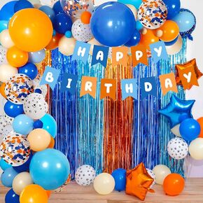Blue and Orange Birthday Party Decorations, Blue Balloons Arch Garland Kit, Blue Orange Birthday Banner, Dog Birthday Party Supplies for Baby Shower Girls Boys Birthday Party Decorations