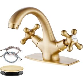 صنبور حوض الحمام gotonovo بفتحة واحدة ومقبض متقاطع مزدوج ومقابض حوض مرحاض خلاط صنبور الحمام مع تصريف منبثق ولوحة غطاء سطح السفينة من الكروم اللامع in Kuwait