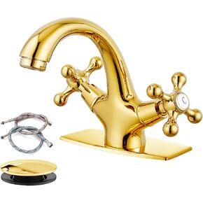 gotonovo Bathroom Sink Faucet Single Hole Double Cross Handle Knobs Lavatory Vessel Sink Mixer Tap Bathroom Faucet with Pop up Drain and Deck Cover Plate Polish Chrome in Saudi Arabia