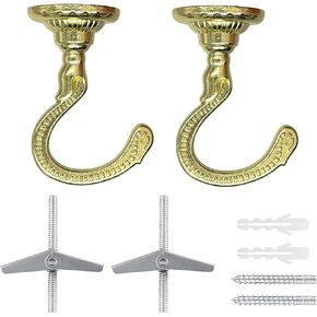 Large Swag Ceiling Heavy-Duty Hooks with Complete Hardware Kit - Ideal for Hanging Plants, Ceiling & Drywall Installation (2 Sets Gold)